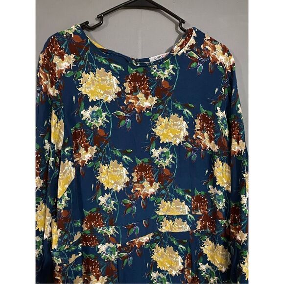 JUST FAB Long Sleeve Floral Print Blue A Line Rayon High Neck Dress 2X - Picture 5 of 10